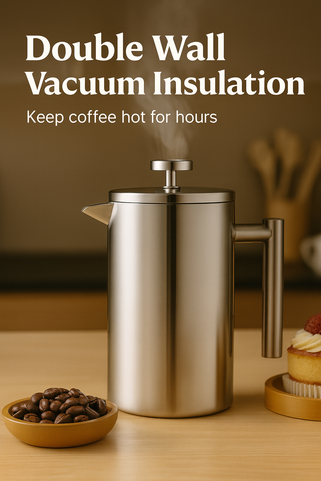 French Press Coffee Maker 34 oz Stainless Steel French Coffee Press Silver