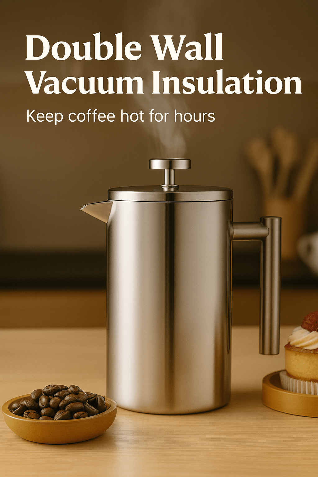 French Press Coffee Maker 34 oz Stainless Steel French Coffee Press Silver - Pantryjoy