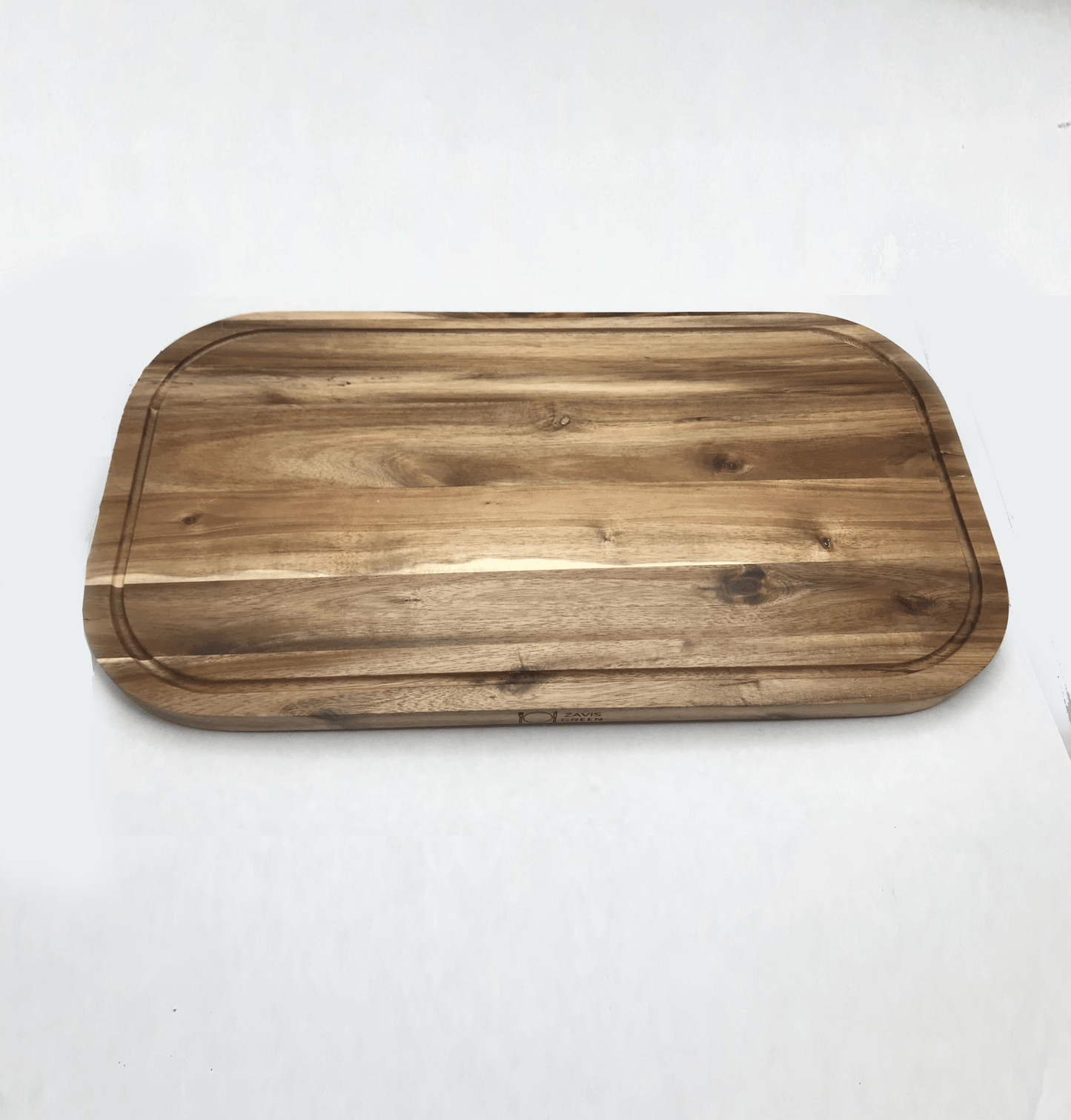 Zavis Green Acacia Wood Serving Rounded Cutting Board With Juice Groove 20" X 11" | Dishwasher Safe - Pantryjoy