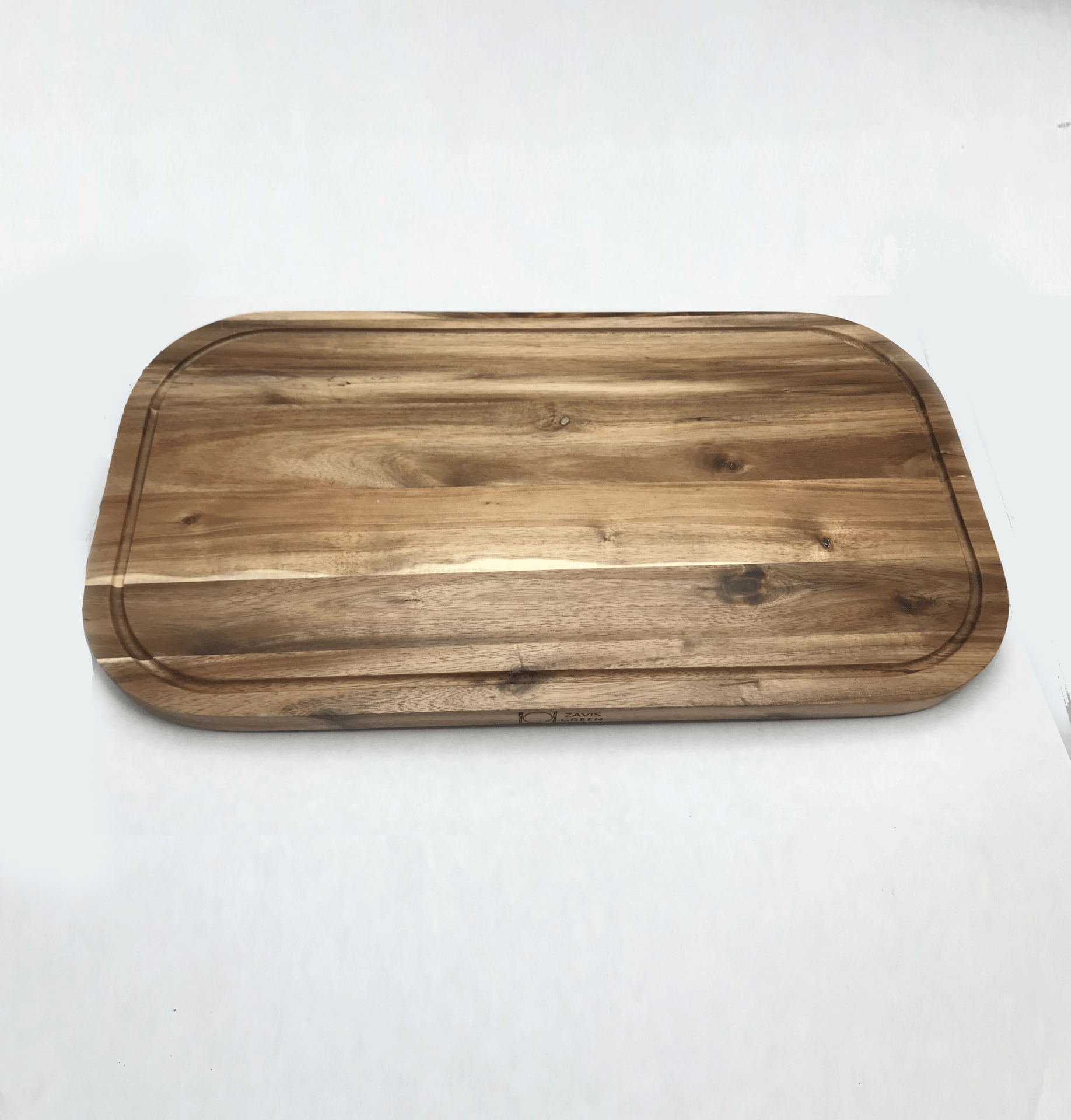 Zavis Green Acacia Wood Serving Rounded Cutting Board With Juice Groove 20" X 11" | Dishwasher Safe - Pantryjoy