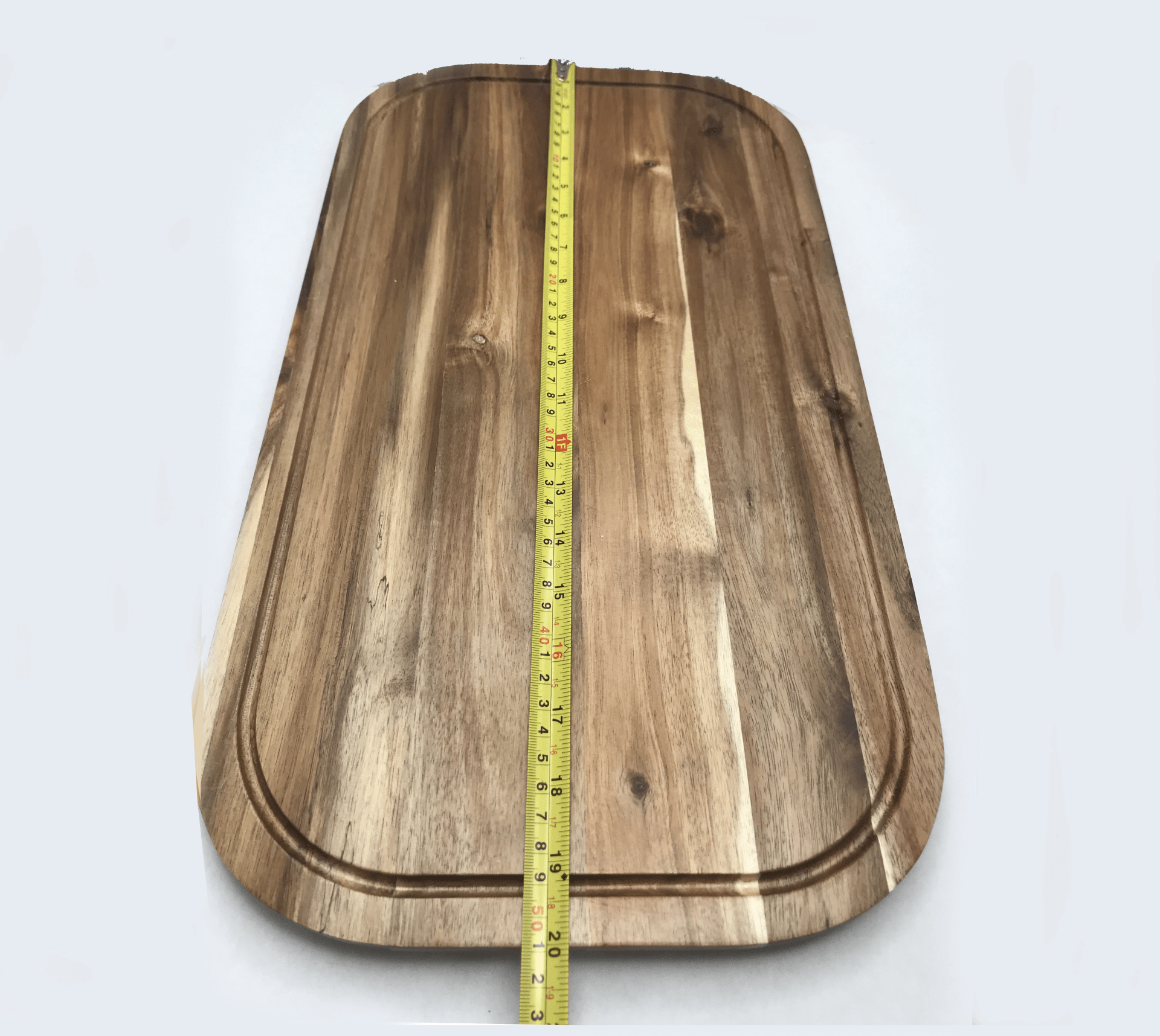 Zavis Green Acacia Wood Serving Rounded Cutting Board With Juice Groove 20" X 11" | Dishwasher Safe - Pantryjoy