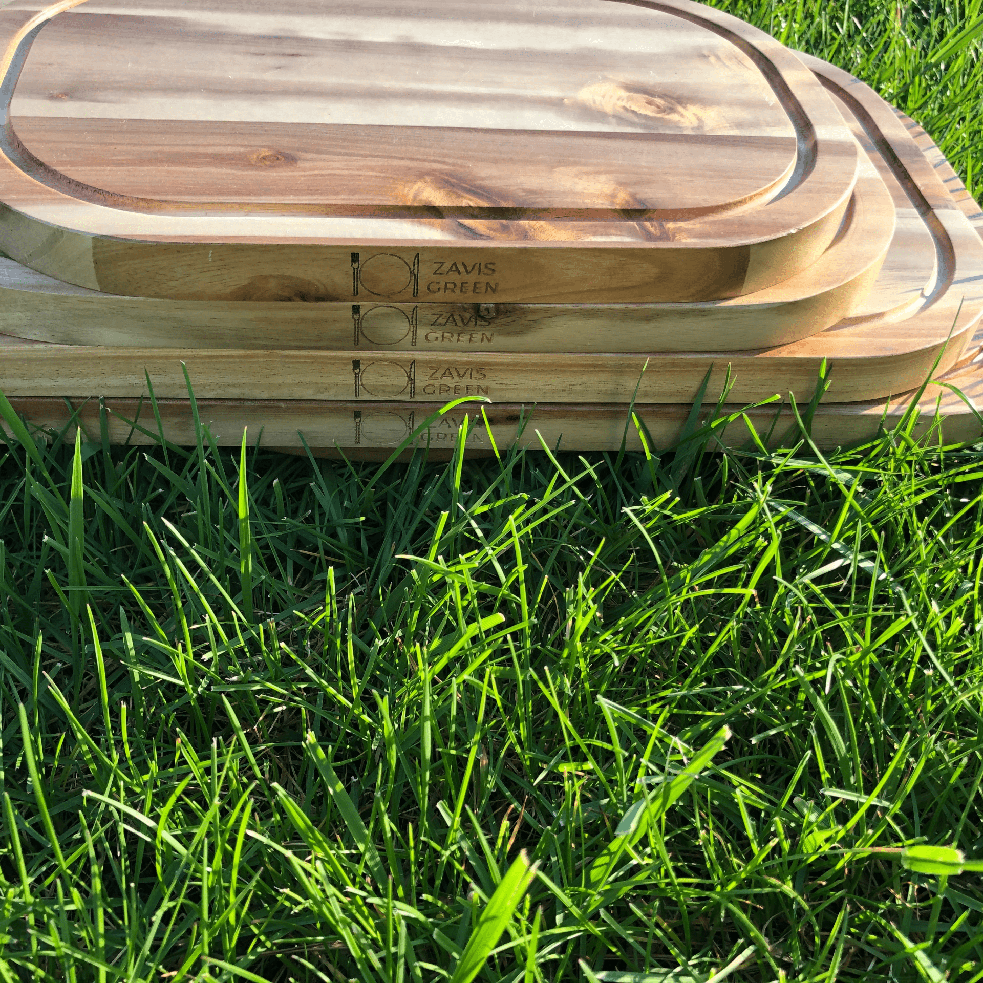 Zavis Green Acacia Wood Serving Rounded Cutting Board With Juice Groove 20" X 11" | Dishwasher Safe - Pantryjoy