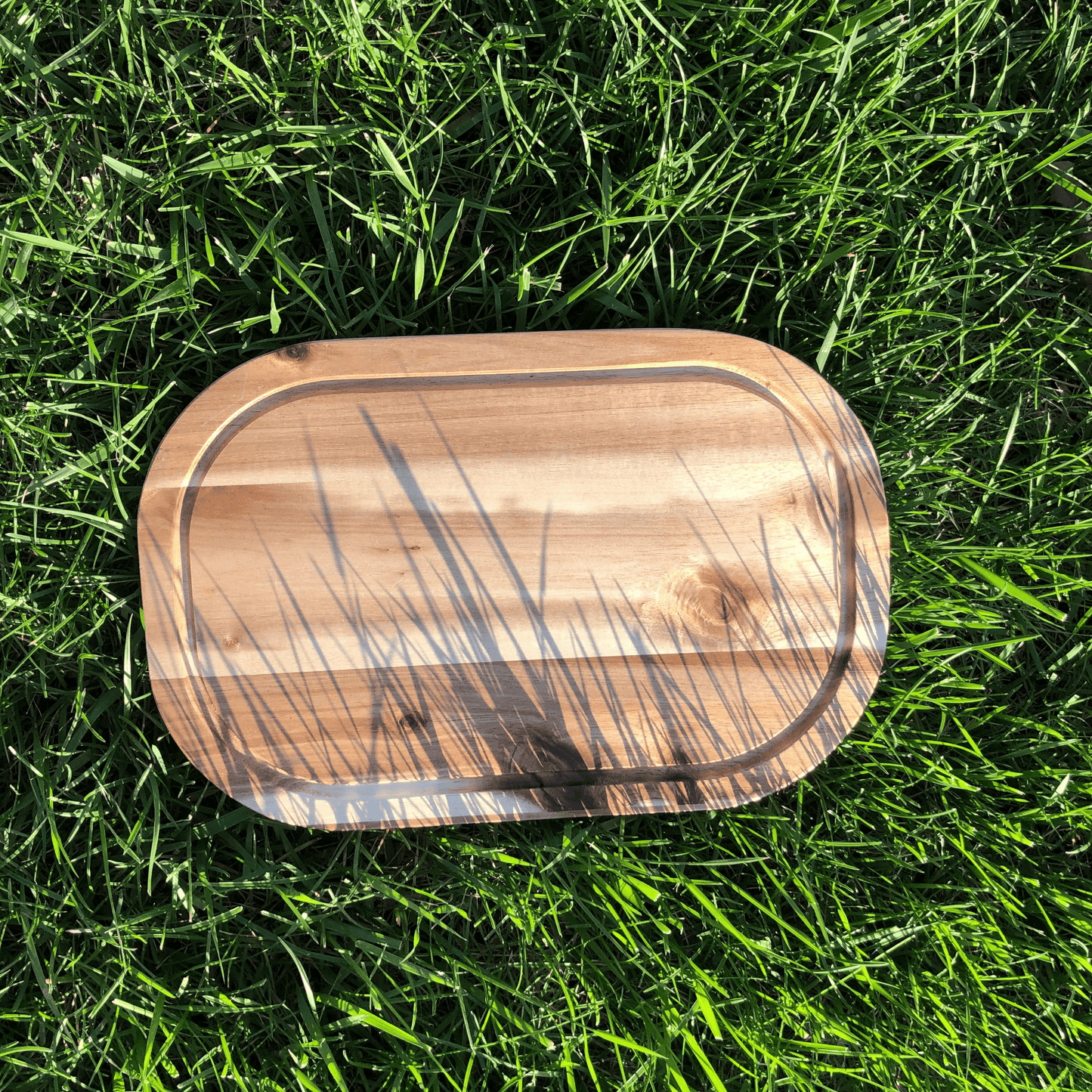 Zavis Green Acacia Wood Serving Rounded Cutting Board With Juice Groove 12" X 8" | Dishwasher Safe - Pantryjoy