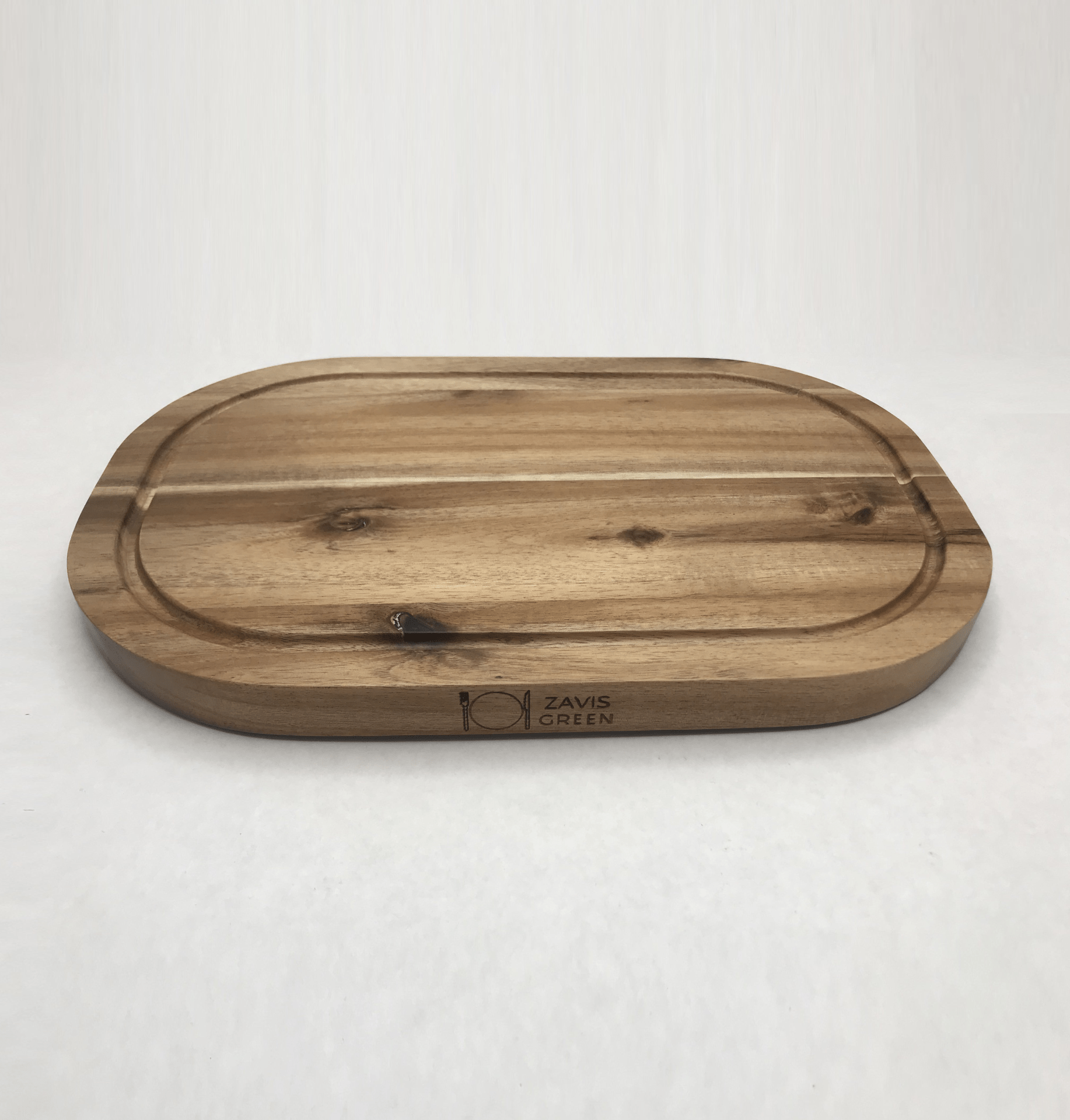 Zavis Green Acacia Wood Serving Rounded Cutting Board With Juice Groove 12" X 8" | Dishwasher Safe - Pantryjoy