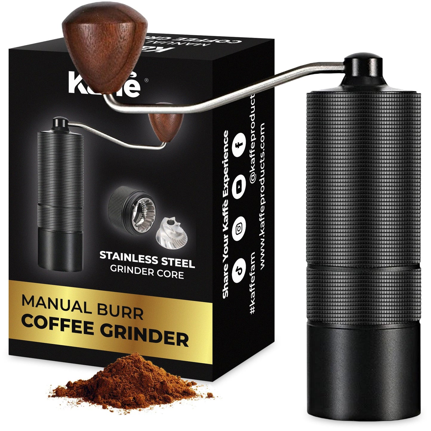 Kaffe Manual Burr Coffee Grinder, Stainless Steel Burr, KF2071
