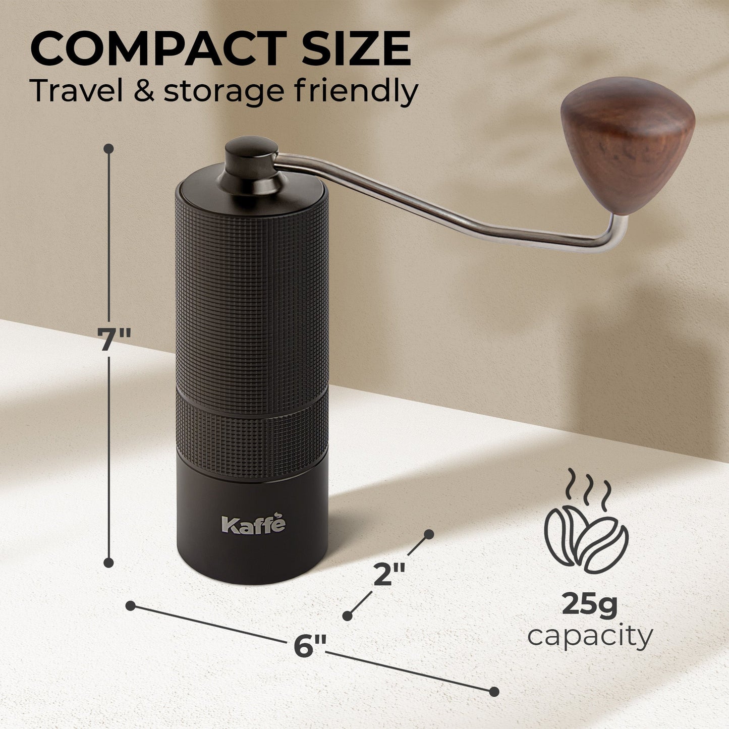 Kaffe Manual Burr Coffee Grinder, Stainless Steel Burr, KF2071
