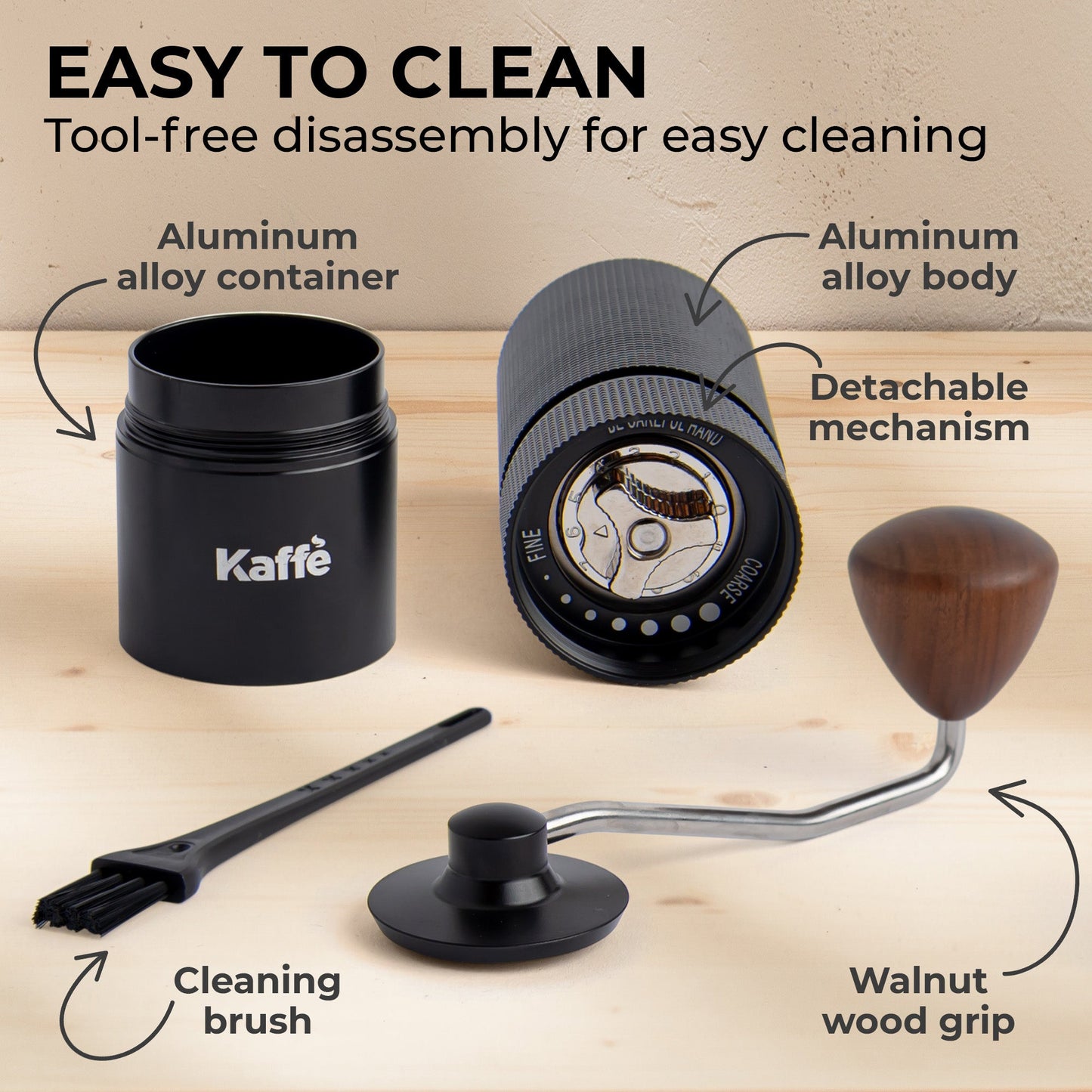 Kaffe Manual Burr Coffee Grinder, Stainless Steel Burr, KF2071