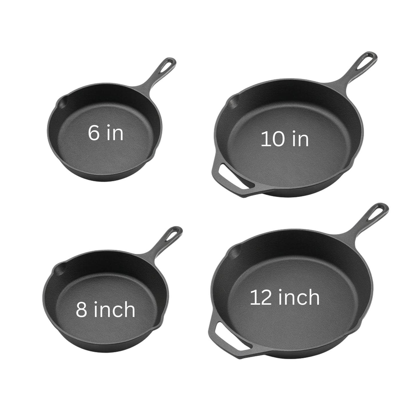 4-Piece Cast Iron Skillet Set  -Pre-Seasoned (6", 8", 10", 12") – Oven & Induction Compatible Cookware